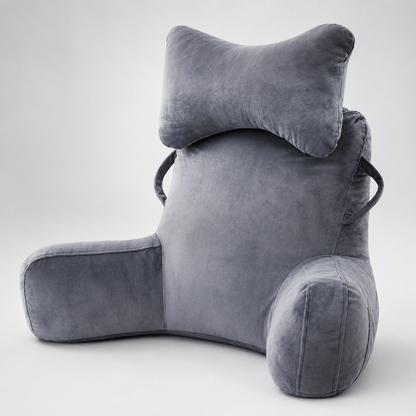 The Cwtch by SoloHaven — Black velvet reading pillow with neck cushion and armrests